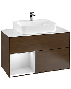 Villeroy und Boch Finion Villeroy und Boch G111MTGN 100cm, plaque de recouvrement blanc mat, Emotion, étagère gauche laqué blanc mat, placage noyer