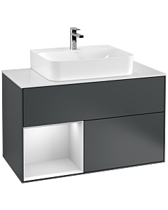 Villeroy und Boch Finion Villeroy und Boch G111MTHG 100cm, plaque de recouvrement blanc mat, Emotion, étagère gauche laqué blanc mat, Midnight Blue Matt Lacquer