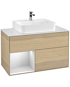 Villeroy und Boch Finion Villeroy und Boch G111MTPC 100cm, plaque de finition blanc mat, Emotion, étagère gauche laqué blanc mat, Oak Veneer