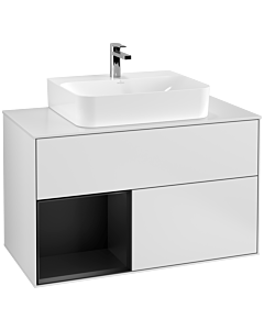 Villeroy und Boch Finion Waschtischunterschrank G111PDMT 100cm, Abdeckplatte white matt, Emotion, Regal links Black matt lacquer, White matt lacquer