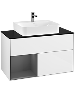 Villeroy und Boch Finion Villeroy und Boch G112GKGF 100cm, plaque de finition noir mat, Emotion, étagère gauche Anthracite mat, Laque blanc brillant