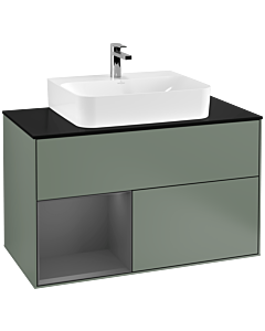 Villeroy und Boch Finion Villeroy und Boch Finion G112GKGM 100cm, cover plate black matt, Emotion, shelf left anthracite matt, Olive Matt Lacquer