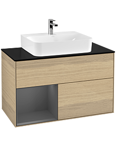 Villeroy und Boch Finion Waschtischunterschrank G112GKPC 100cm, Abdeckplatte black matt, Emotion, Regal links Anthracite matt, Oak Veneer