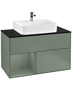 Villeroy und Boch Finion Villeroy und Boch G112GMGM 100cm, plaque de finition noir mat, émotion, étagère à gauche Olive Matt Lacquer , Olive Matt Lacquer