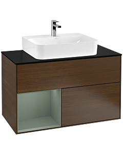 Villeroy und Boch Finion Villeroy und Boch G112GMGN 100cm, plaque de finition noir mat, émotion, étagère à gauche Olive Matt Lacquer , placage Olive Matt Lacquer