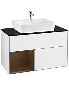 Villeroy und Boch Finion Villeroy und Boch G112GNGF 100cm, plaque de finition noir mat, émotion, étagère gauche placage noyer, laqué blanc brillant