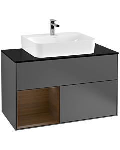 Villeroy und Boch Finion Villeroy und Boch G112GNGK 100cm, plaque de finition noir mat, Emotion, étagère gauche placage noyer, Anthracite mat