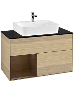 Villeroy und Boch Finion Villeroy und Boch Finion G112GNPC 100cm, cover plate black matt, Emotion, shelf left Oak Veneer veneer, Oak Veneer