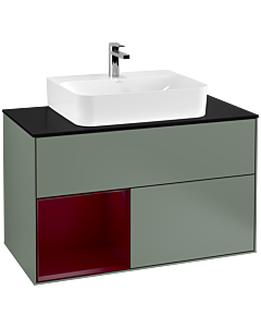 Villeroy und Boch Finion Villeroy und Boch Finion G112HBGM 100cm, cover plate black matt, Emotion, shelf left Peony , Olive Matt Lacquer