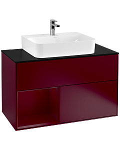 Villeroy und Boch Finion Villeroy und Boch G112HBHB 100cm, plaque de finition noir mat, Emotion, étagère à gauche Peony , Peony Matt