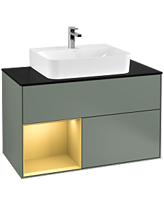Villeroy und Boch Finion Villeroy und Boch Finion G112HFGM 100cm, cover plate black matt, Emotion, shelf left gold matt, Olive Matt Lacquer