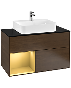Villeroy und Boch Finion Villeroy und Boch Finion G112HFGN 100cm, cover plate black matt, Emotion, shelf left gold matt, walnut veneer