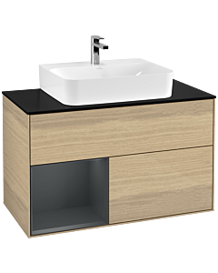 Villeroy und Boch Finion Villeroy und Boch G112HGPC 100cm, plaque de finition noir mat, Emotion, étagère gauche Midnight Blue Matt Lacquer , Oak Veneer