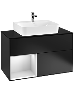 Villeroy und Boch Finion Villeroy und Boch Finion G112MTPD 100cm, cover plate black matt, Emotion, shelf left white matt lacquer, black matt lacquer