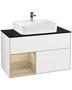 Villeroy und Boch Finion Villeroy und Boch Finion G112PCGF 100cm, cover plate black matt, Emotion, shelf left Oak Veneer , glossy white lacquer