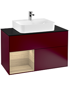 Villeroy und Boch Finion Villeroy und Boch G112PCHB 100cm, plaque de finition noir mat, Emotion, étagère à gauche Oak Veneer , Peony Matt