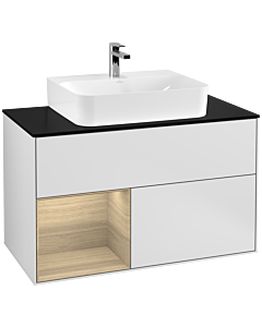 Villeroy und Boch Finion Villeroy und Boch G112PCMT 100cm, plaque de finition noir mat, Emotion, étagère à gauche Oak Veneer , laqué blanc mat