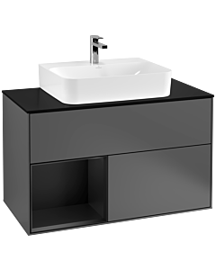 Villeroy und Boch Finion Villeroy und Boch Finion G112PDGK 100cm, cover plate black matt, Emotion, shelf left black matt lacquer, anthracite matt