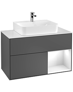 Villeroy und Boch Finion Waschtischunterschrank G121GFGK 100cm, Abdeckplatte white matt, Emotion, Regal rechts Glossy white lacquer, Anthracite matt