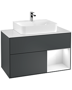 Villeroy und Boch Finion Waschtischunterschrank G121GFHG 100cm, Abdeckplatte white matt, Emotion, Regal rechts Glossy white lacquer, Midnight Blue Matt Lacquer
