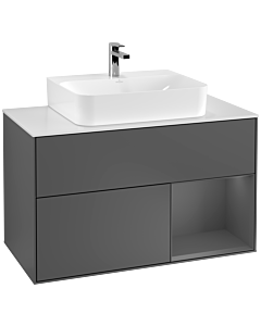 Villeroy und Boch Finion Villeroy und Boch G121GKGK 100cm, plaque de recouvrement blanc mat, Emotion, étagère à droite Anthracite mat, Anthracite mat