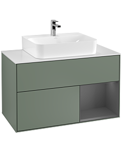Villeroy und Boch Finion Villeroy und Boch Finion G121GKGM 100cm, cover plate white matt, Emotion, shelf on the right anthracite matt, Olive Matt Lacquer
