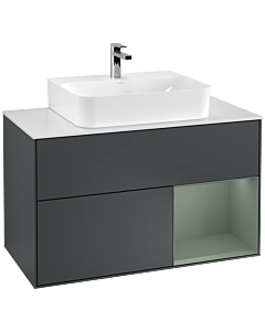 Villeroy und Boch Finion Villeroy und Boch Finion G121GMHG 100cm, cover plate white matt, Emotion, shelf on the right Olive Matt Lacquer , midnight Blue Matt Lacquer