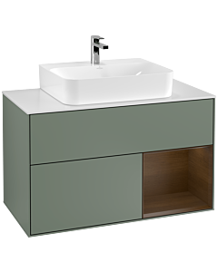 Villeroy und Boch Finion Villeroy und Boch Finion G121GNGM 100cm, cover plate white matt, Emotion, shelf on the right Olive Matt Lacquer veneer, Olive Matt Lacquer