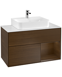 Villeroy und Boch Finion Villeroy und Boch G121GNGN 100cm, plaque de finition blanc mat, émotion, étagère à droite placage noyer, placage noyer