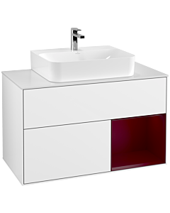 Villeroy und Boch Finion Villeroy und Boch Finion G121HBGF 100cm, cover plate white matt, Emotion, shelf on the right Peony , glossy white lacquer