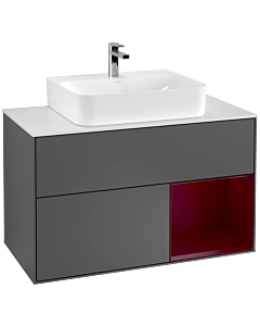 Villeroy und Boch Finion Villeroy und Boch G121HBGK 100cm, plaque de recouvrement blanc mat, émotion, étagère à droite Peony , anthracite mat