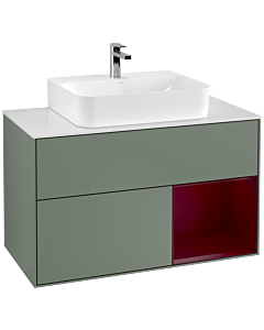 Villeroy und Boch Finion Villeroy und Boch G121HBGM 100cm, plaque de finition blanc mat, émotion, étagère à droite Peony , Olive Matt Lacquer