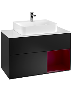 Villeroy und Boch Finion Villeroy und Boch G121HBPD 100cm, plaque de recouvrement blanc mat, Emotion, étagère à droite Peony , laqué noir mat