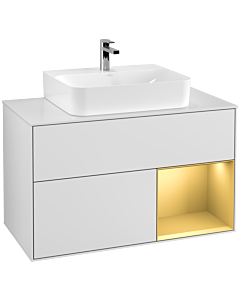 Villeroy und Boch Finion Villeroy und Boch Finion G121HFMT 100cm, cover plate white matt, Emotion, shelf on the right gold matt, white matt lacquer