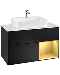 Villeroy und Boch Finion Villeroy und Boch G121HFPD 100cm, plaque de recouvrement blanc mat, Emotion, étagère droite or mat, laqué noir mat