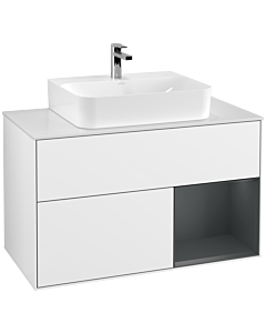 Villeroy und Boch Finion Villeroy und Boch G121HGGF 100cm, plaque de finition blanc mat, émotion, étagère à droite Midnight Blue Matt Lacquer , laqué blanc brillant