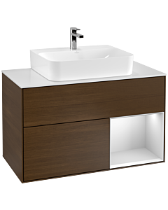 Villeroy und Boch Finion Villeroy und Boch G121MTGN 100cm, plaque de recouvrement blanc mat, Emotion, étagère à droite laqué blanc mat, placage noyer