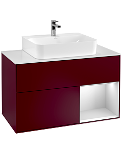 Villeroy und Boch Finion Waschtischunterschrank G121MTHB 100cm, Abdeckplatte white matt, Emotion, Regal rechts White matt lacquer, Peony Matt