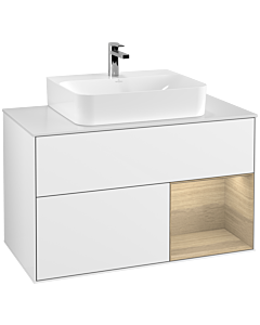 Villeroy und Boch Finion Villeroy und Boch Finion G121PCGF 100cm, cover plate white matt, Emotion, shelf right Oak Veneer , glossy white lacquer