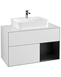 Villeroy und Boch Finion Waschtischunterschrank G121PDMT 100cm, Abdeckplatte white matt, Emotion, Regal rechts Black matt lacquer, White matt lacquer