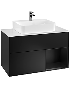 Villeroy und Boch Finion Waschtischunterschrank G121PDPD 100cm, Abdeckplatte white matt, Emotion, Regal rechts Black matt lacquer, Black matt lacquer