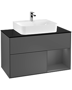 Villeroy und Boch Finion Villeroy und Boch G122GKGK 100cm, couvercle noir mat, Emotion, étagère à droite Anthracite mat, Anthracite mat