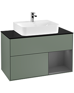 Villeroy und Boch Finion Villeroy und Boch Finion G122GKGM 100cm, cover plate black matt, Emotion, shelf on the right anthracite matt, Olive Matt Lacquer