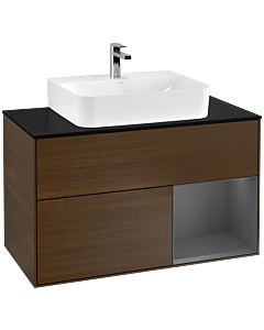 Villeroy und Boch Finion Villeroy und Boch Finion G122GKGN 100cm, cover plate black matt, Emotion, shelf on the right anthracite matt, walnut veneer