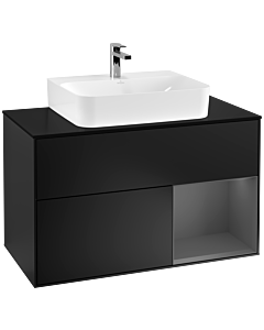 Villeroy und Boch Finion Villeroy und Boch Finion G122GKPD 100cm, cover plate black matt, Emotion, shelf on the right anthracite matt, black matt lacquer