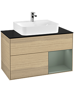 Villeroy und Boch Finion Villeroy und Boch G122GMPC 100cm, plaque de finition noir mat, émotion, étagère à droite Olive Matt Lacquer , Oak Veneer