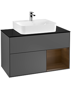 Villeroy und Boch Finion Villeroy und Boch Finion G122GNGK 100cm, cover plate black matt, Emotion, shelf on the right walnut veneer, anthracite matt