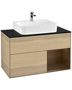 Villeroy und Boch Finion Villeroy und Boch Finion G122GNPC 100cm, cover plate black matt, Emotion, shelf on the right Oak Veneer veneer, Oak Veneer