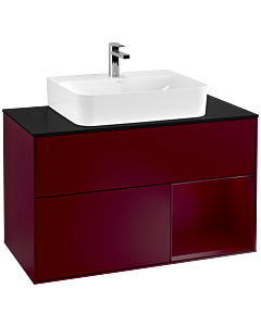 Villeroy und Boch Finion Waschtischunterschrank G122HBHB 100cm, Abdeckplatte black matt, Emotion, Regal rechts Peony, Peony Matt