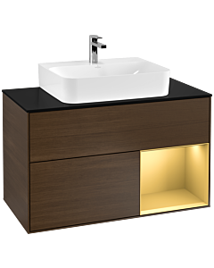 Villeroy und Boch Finion Villeroy und Boch Finion G122HFGN 100cm, cover plate matt black, Emotion, shelf on the right matt gold, walnut veneer